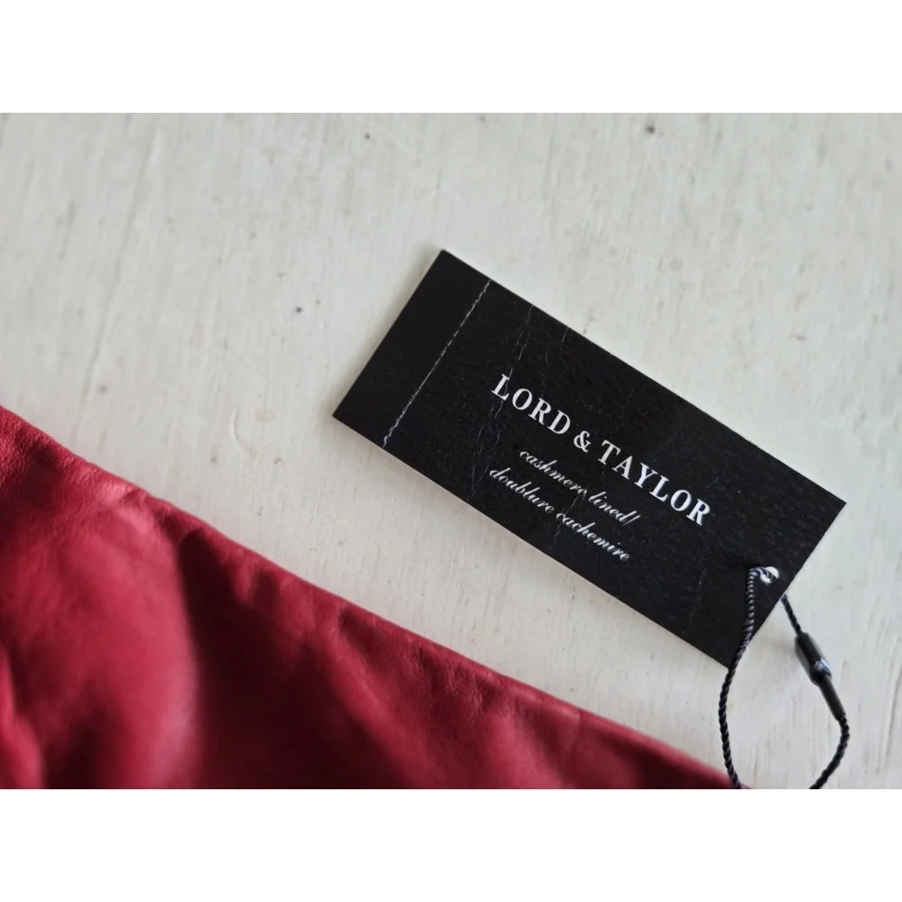 NWT Lord & Taylor Gloves Leather Cashmere Chry Red Sz 7.5 Gift Buttery Vtg 5288